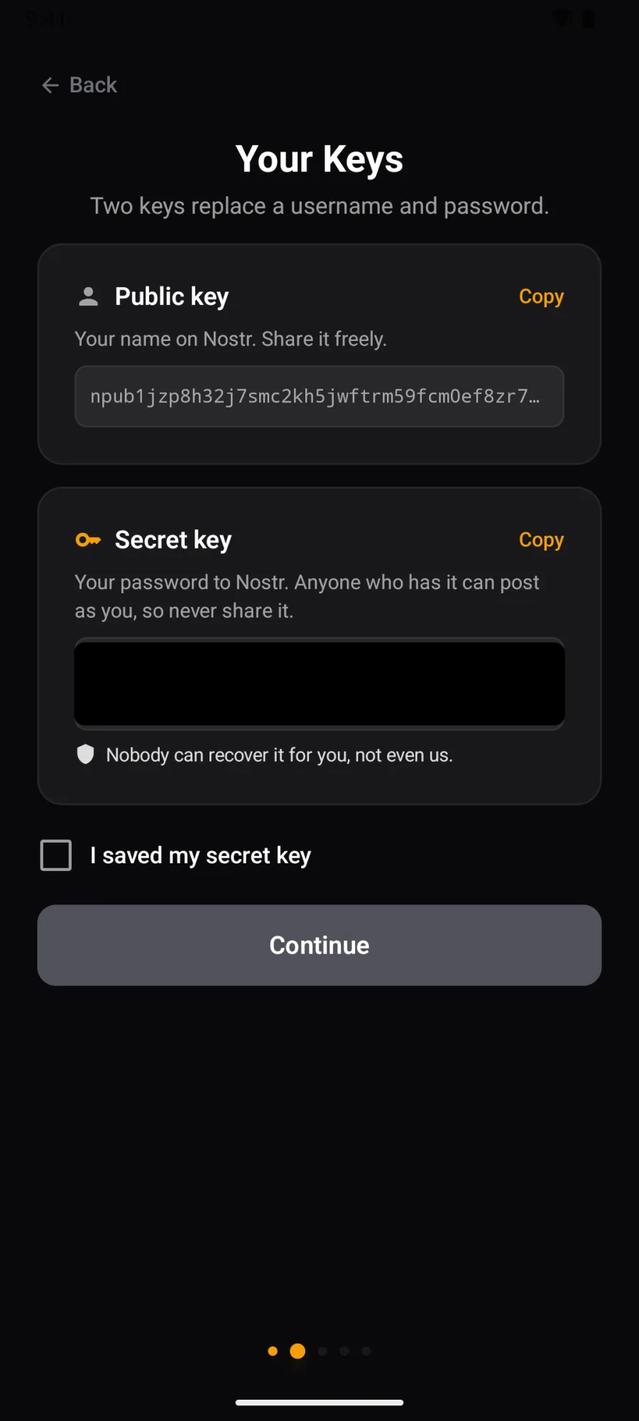 Your Keys (secret key hidden here)