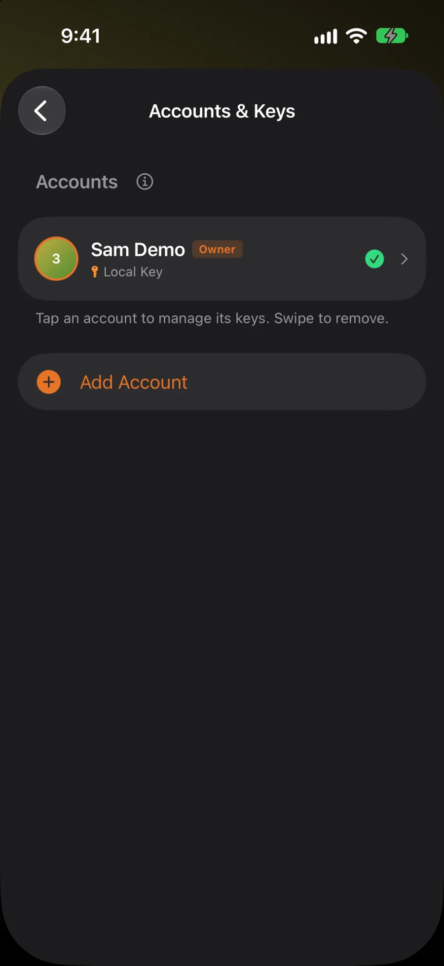 Accounts & Keys on iPhone