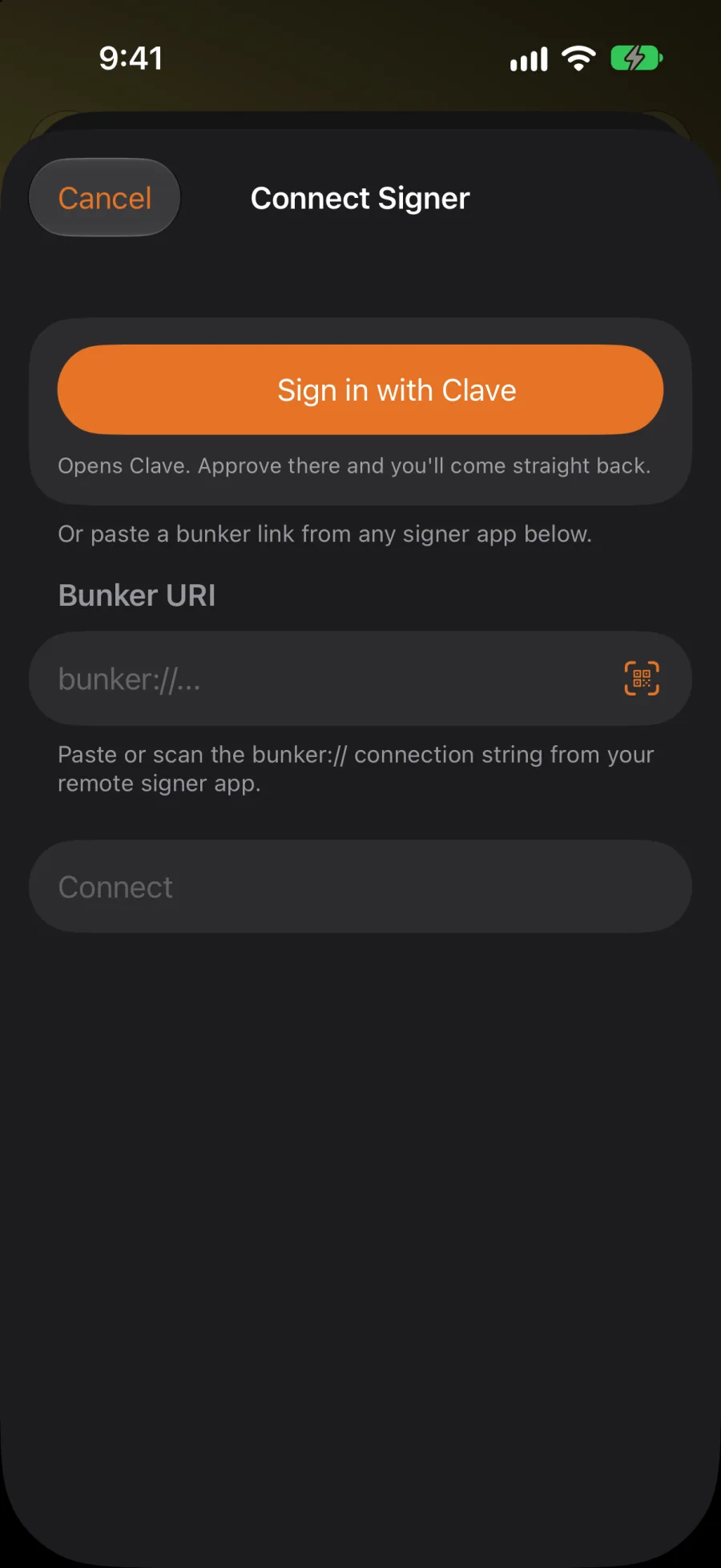 Connect a signer on iPhone
