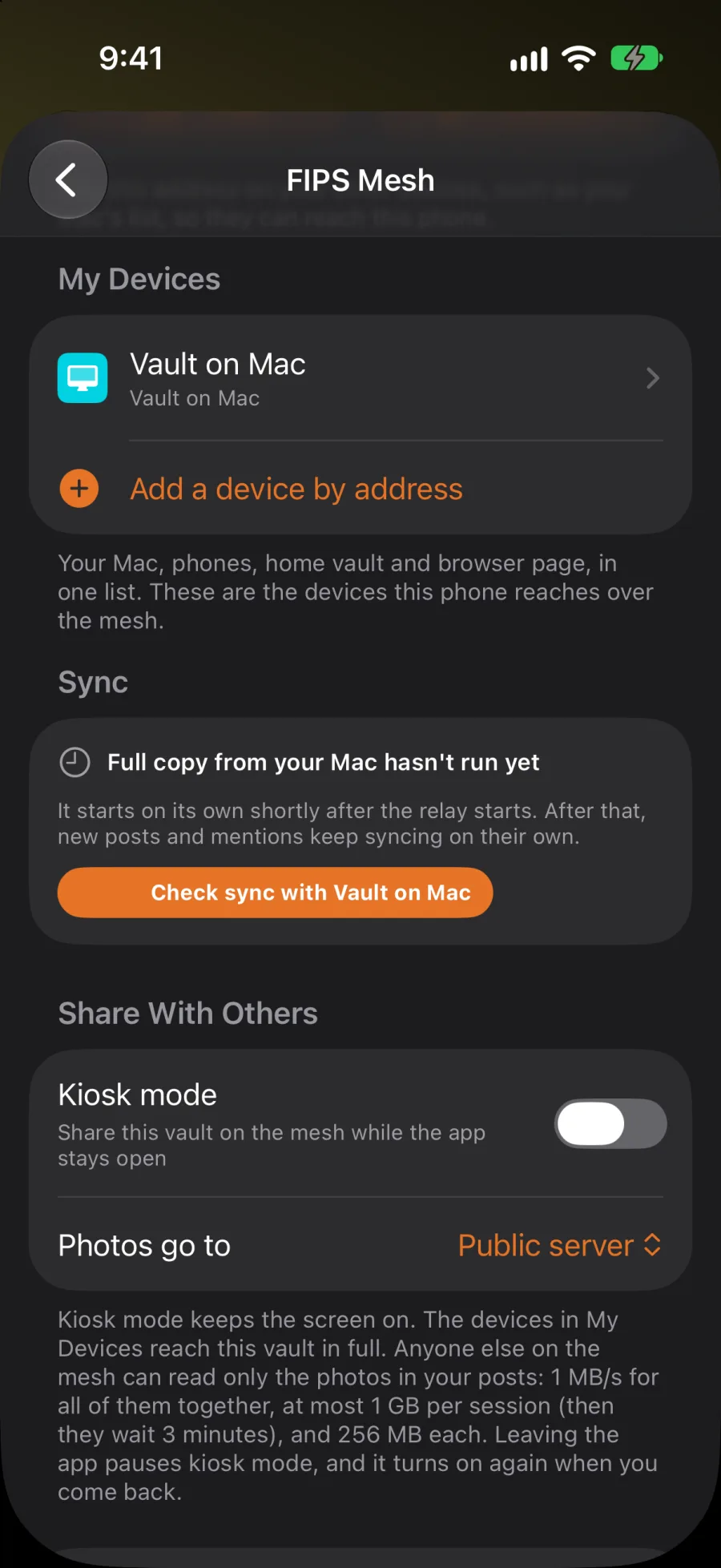 Sync, with Check sync with Vault on Mac
