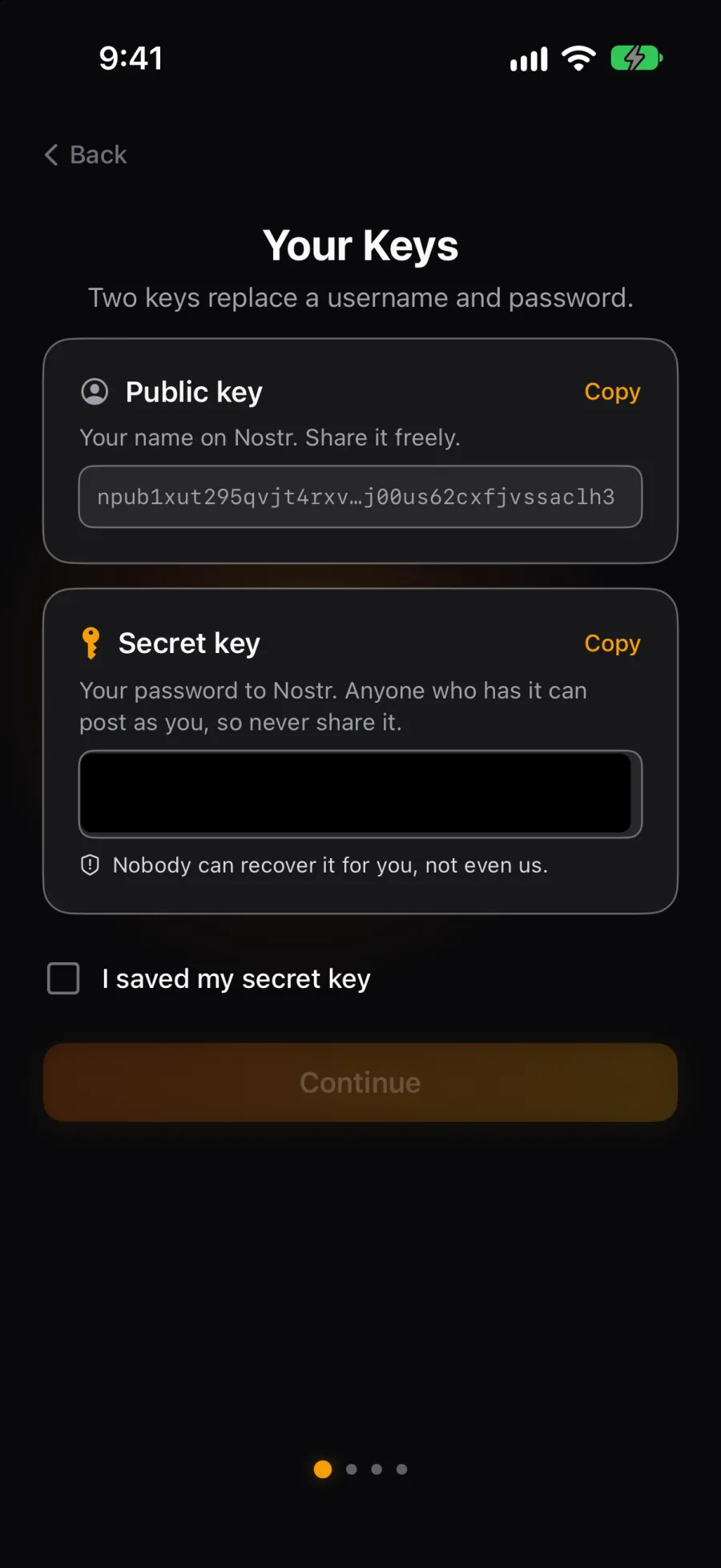 Your Keys (secret key hidden here)