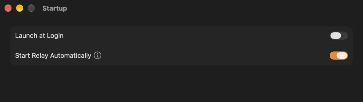 Settings, Startup